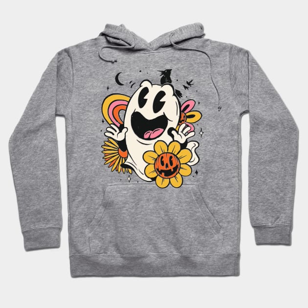 Retro Halloween Ghost Cartoon Hoodie by SLAG_Creative